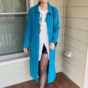 Vintage 1990s Y2K Teal Microsuede Duster Coat, Denim & Co